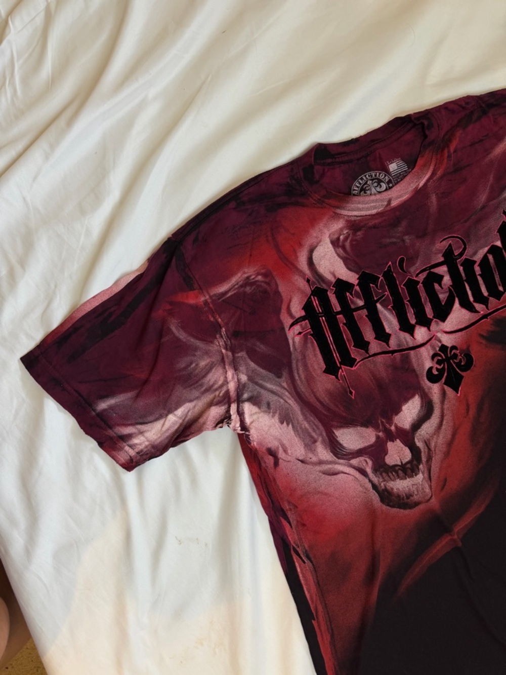 Affliction Maroon, Red and Black Skull Graphic Short Sleeve Tee - Picture 2 of 7